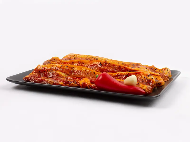 Šoninės juostelės, pikantiškame marinate