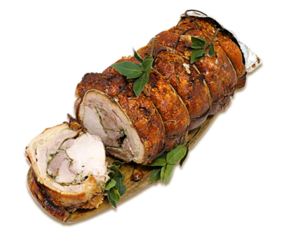 Šventinė marinuota kiaulienos „PORKETA“ (šoninės kepsnys)
